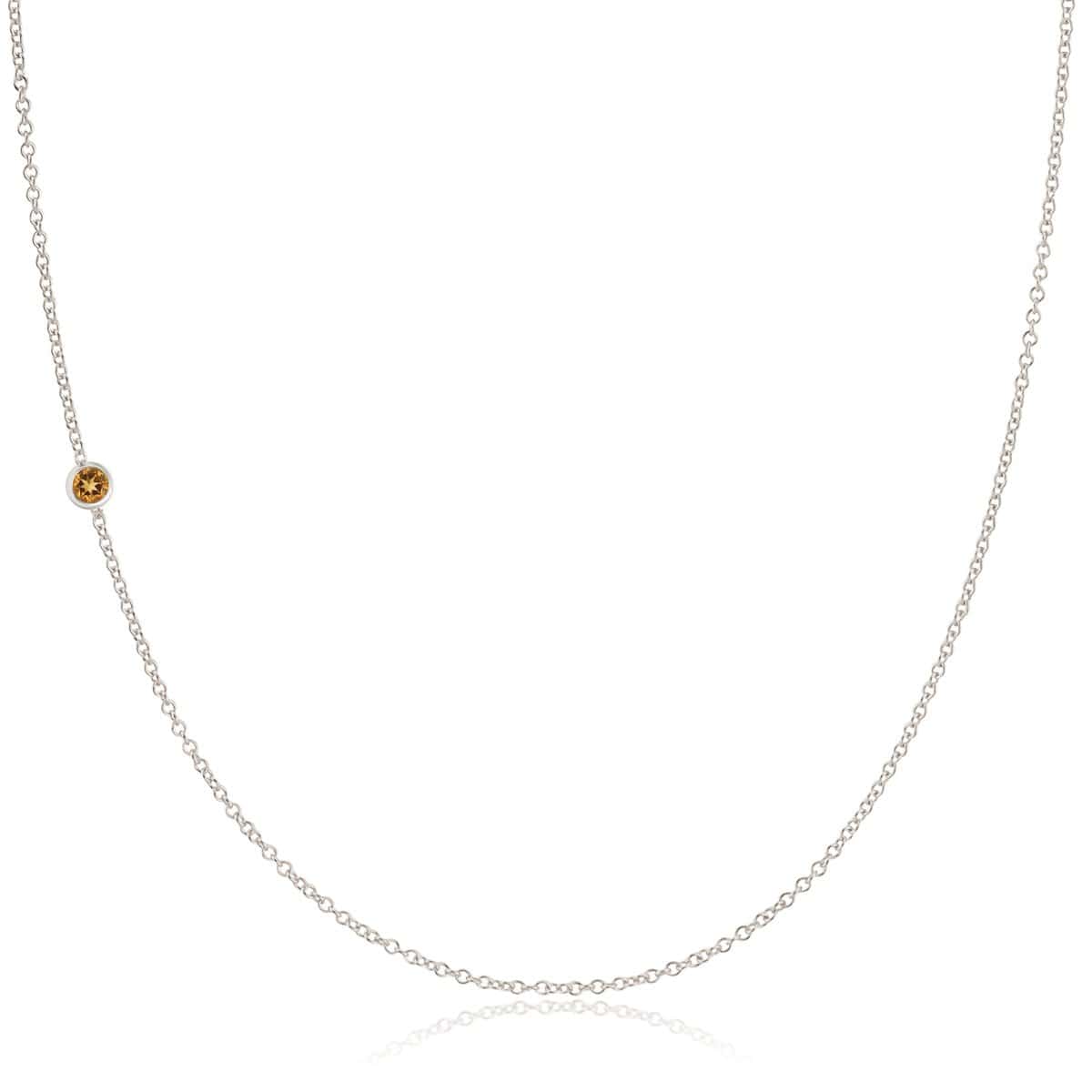 A white gold 14K Gold Asymmetrical Birthstone Necklace - Citrine (November) on a white background. 
