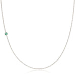 A white gold 14K Gold Asymmetrical Birthstone Necklace - Emerald (May) on a white background. 