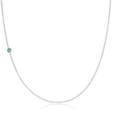 A white gold 14K Gold Asymmetrical Birthstone Necklace - Emerald (May) on a white background. 