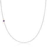A white gold 14K Gold Asymmetrical Birthstone Necklace - Amethyst (February) on a white background. 