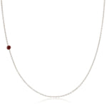 A white gold 14K Gold Asymmetrical Birthstone Necklace - Garnet (January) on a white background. 