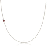 A white gold 14K Gold Asymmetrical Birthstone Necklace - Garnet (January) on a white background. 