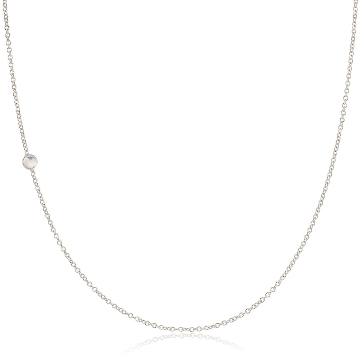A white gold 14K Gold Asymmetrical Birthstone Necklace - Moonstone (June) on a white background. 