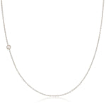 A white gold 14K Gold Asymmetrical Birthstone Necklace - Pearl (June) on a white background. 