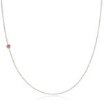 A white gold 14K Gold Asymmetrical Birthstone Necklace - Pink Tourmaline (October) on a white background. 