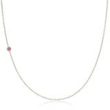 A white gold 14K Gold Asymmetrical Birthstone Necklace - Pink Tourmaline (October) on a white background. 