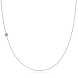 A white gold 14K Gold Asymmetrical Birthstone Necklace - Tanzanite (December) on a white background. 