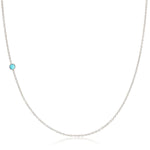 A white gold 14K Gold Asymmetrical Birthstone Necklace - Turquoise (December) on a white background. 