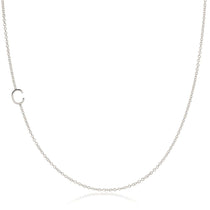 A white gold necklace with a C letter charm on a white background.