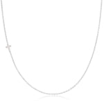 A white gold 14k Gold Asymmetrical Charm Necklace - Cross with a cable chain on a white background. 