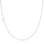A white gold necklace with a V letter charm on a white background. 