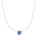 The Sweetheart Necklace - Blue Sapphire in white gold on a white background. 