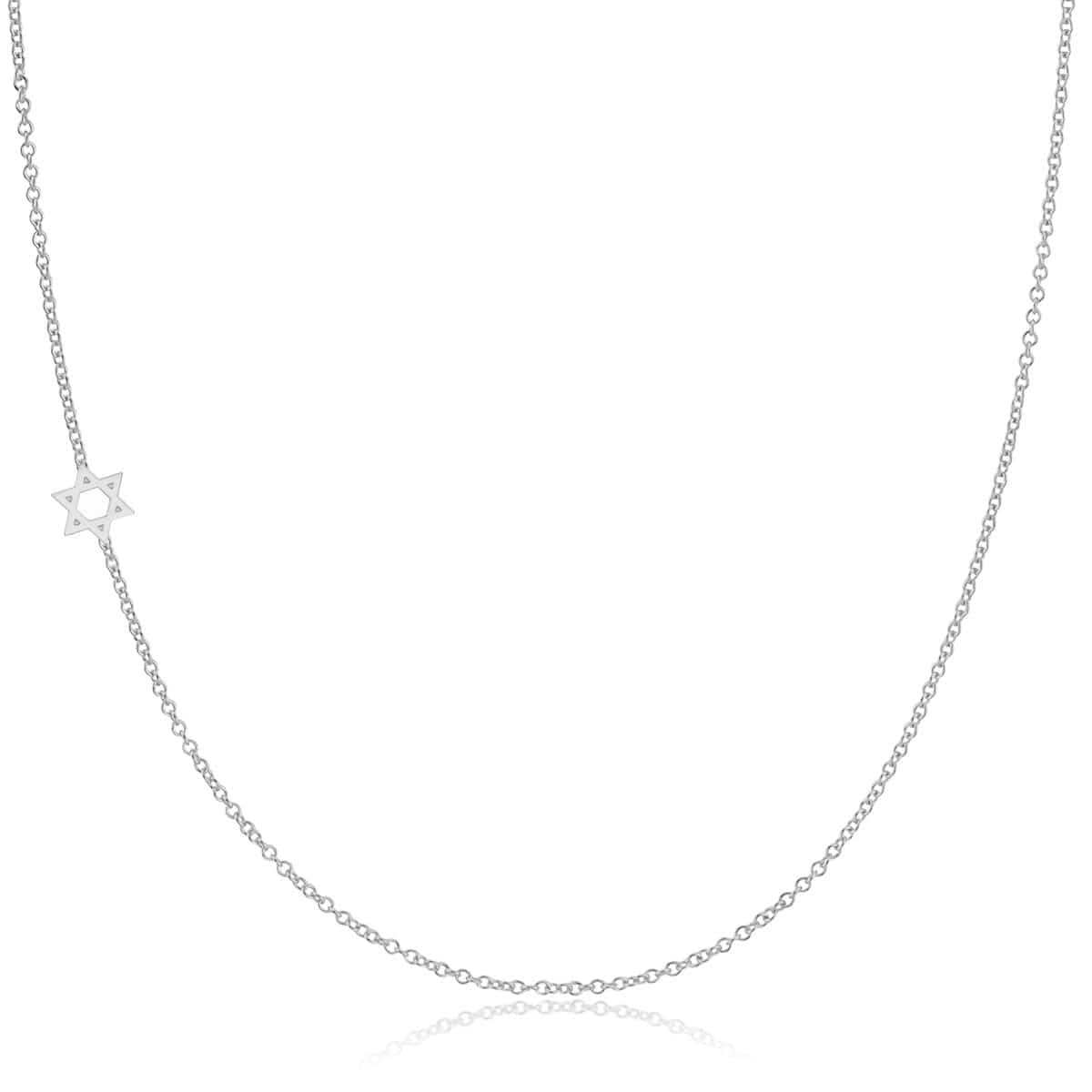 A white gold 14k Gold Asymmetrical Charm Necklace - Star of David with cable chain on a white background. 