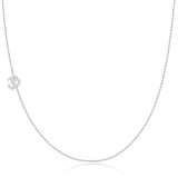 A white gold 14k Gold Asymmetrical Charm Necklace - Om with a bead chain on a white background. 