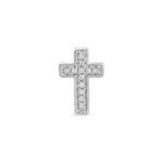 A Pavé Charm Stud - Cross in white gold on a white background. 