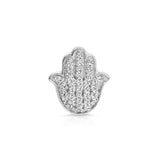 A Pavé Charm Stud - Hamsa in white gold on a white background.