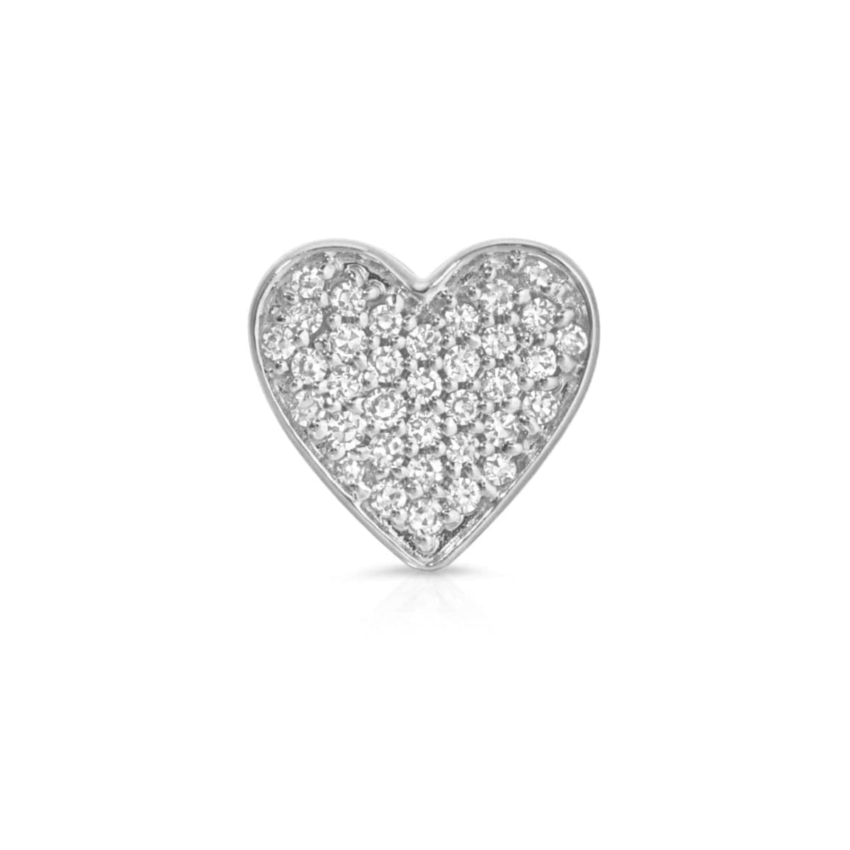 A Pavé Charm Stud - Heart in white gold on a white background. 
