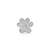 A Pavé Charm Stud - Paw in white gold on a white background.