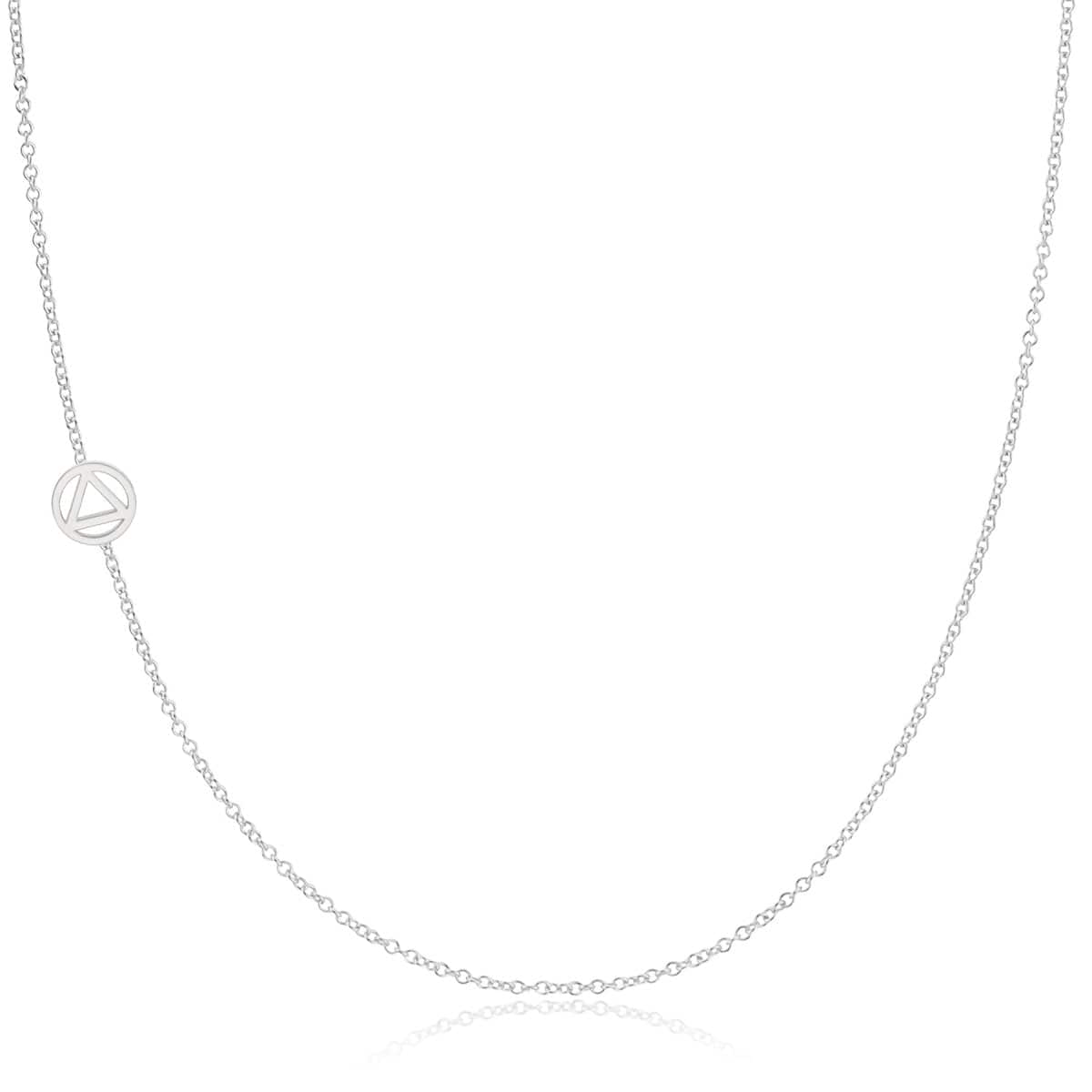 A white gold 14k Gold Asymmetrical Charm Necklace - Recovery with a cable chain on a white background. 