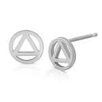 A pair of Charm Studs - Recovery in white gold on a white background.