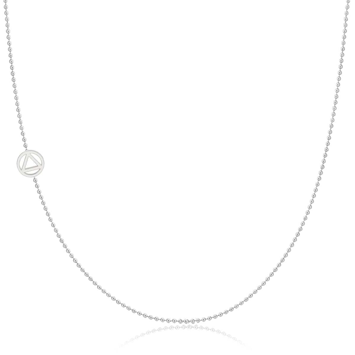 A white gold 14k Gold Asymmetrical Charm Necklace - Recovery with a bead chain on a white background. 