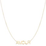 An AMOUR Necklace in yellow gold on a cable chain on a white background. 