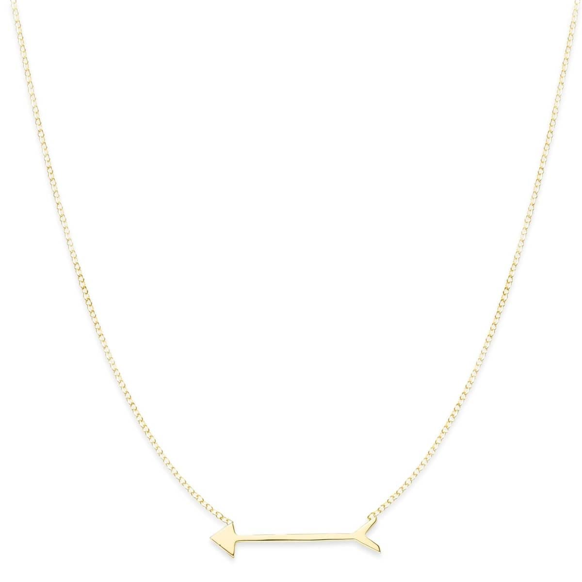 A Straight as an Arrow Necklace in yellow gold on a white background. 