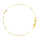 A yellow gold BFF Bracelet in a cable chain bracelet on a white background. 