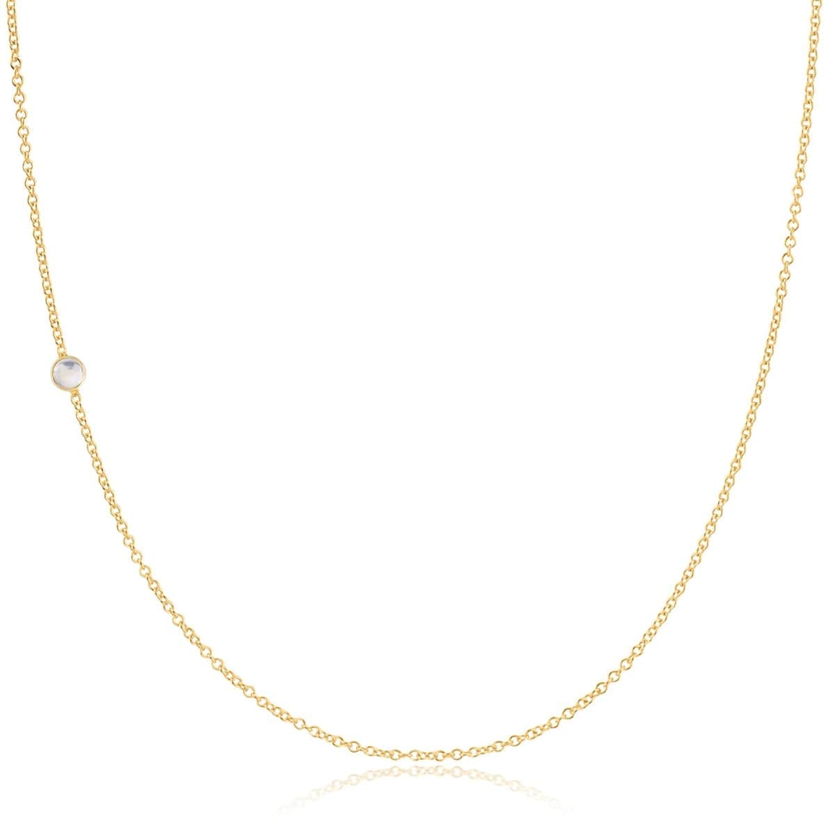 A yellow gold 14K Gold Asymmetrical Birthstone Necklace - Moonstone (June) on a white background. 