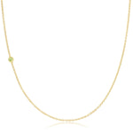 A yellow gold 14K Gold Asymmetrical Birthstone Necklace - Peridot (August) on a white background. 