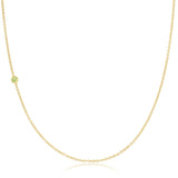 A yellow gold 14K Gold Asymmetrical Birthstone Necklace - Peridot (August) on a white background. 