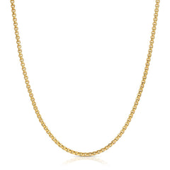 A Box Chain in yellow gold on a white background. 
