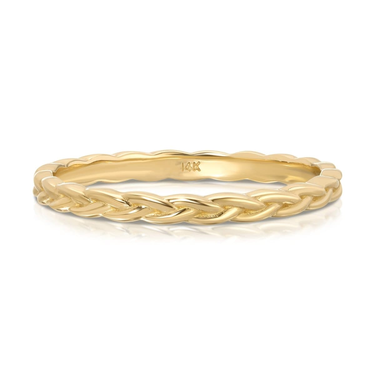 A Braided Ring in yellow gold on a white background.
