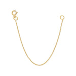 A yellow gold Chain Extender on a white background. 