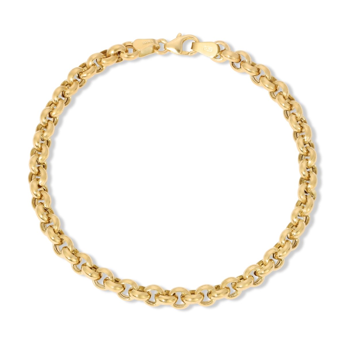 A Rolo Bracelet in yellow gold on a white background. 