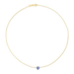 The Sweetheart Necklace - Blue Sapphire in yellow gold on a white background. 