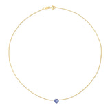The Sweetheart Necklace - Blue Sapphire in yellow gold on a white background. 