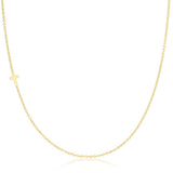 A yellow gold 14k Gold Asymmetrical Charm Necklace - Cross with a cable chain on a white background. 