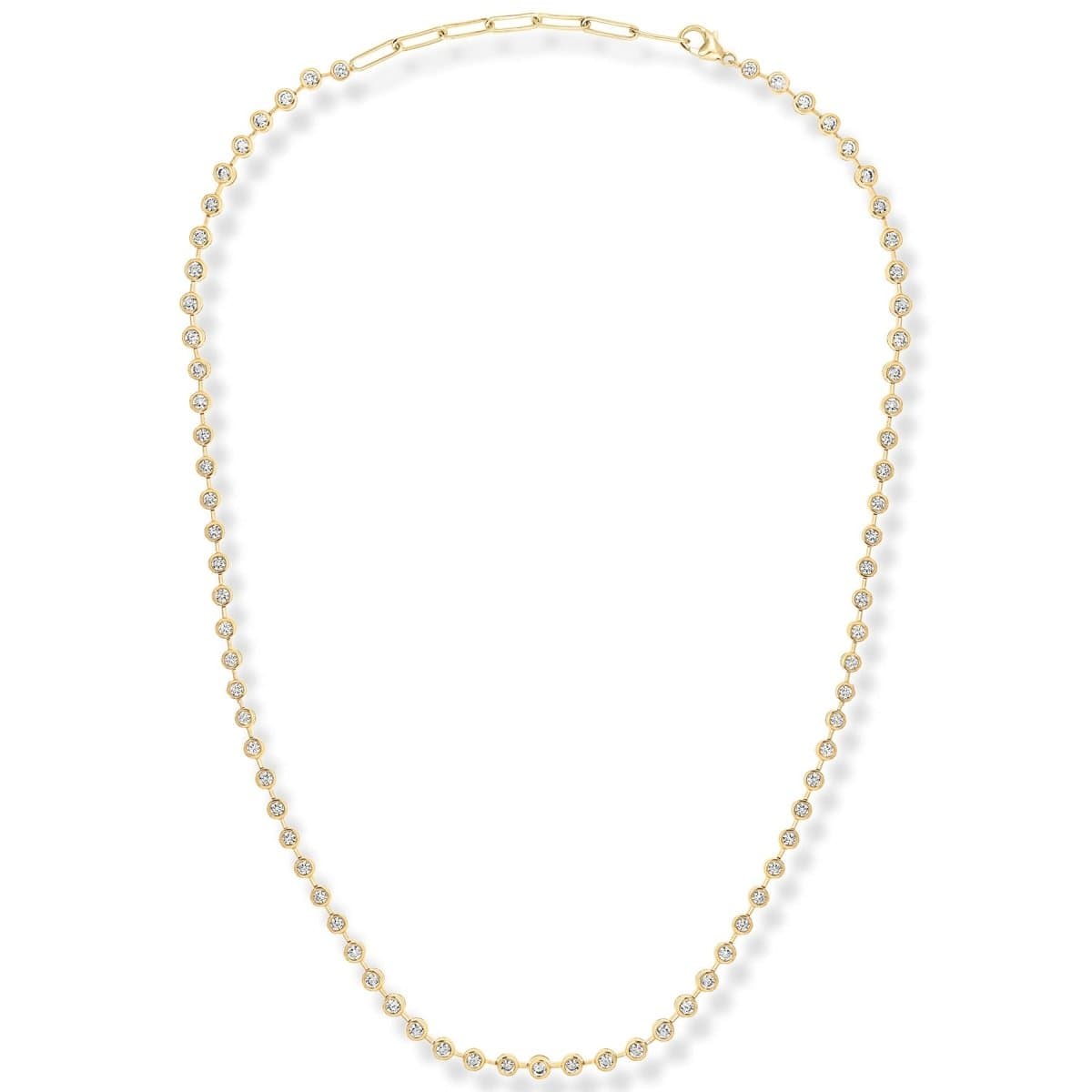 The Ultimate Diamond Necklace in yellow gold on a white background. 
