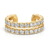 A Pavé Double Ear Cuff in yellow gold on a white background.