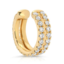 A Pavé Double Ear Cuff in yellow gold on a white background.