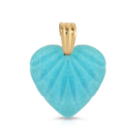 An Etched Turquoise Heart Charm on a white background. 
