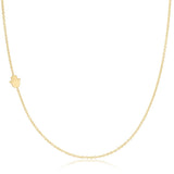 A yellow gold 14k Gold Asymmetrical Charm Necklace - Hamsa with a cable chain on a white background. 