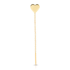 A 14K Gold Charm Threader Earring in heart and yellow gold on a white background. 