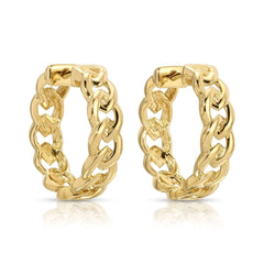 A pair of Link Hoops in yellow gold on a white background. 