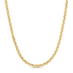 A yellow gold Rolo Necklace on a white background. 