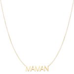 A MAMAN Necklace in yellow gold on a cable chain on a white background.