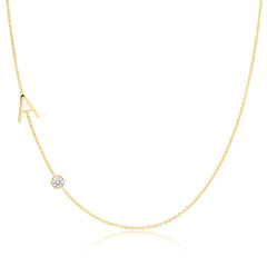 A Monogram Necklace with Diamond Yellow Gold with the letter A on a white background.