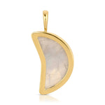 A Moonstone Crescent Charm on a white background. 