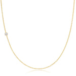 A yellow gold 14K Gold Asymmetrical Birthstone Necklace - Diamond (April) on a white background. 